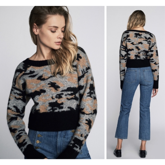 Marissa Webb Freda Cropped Camo Wool Mohair Blend Sweater - Picture 1 of 7